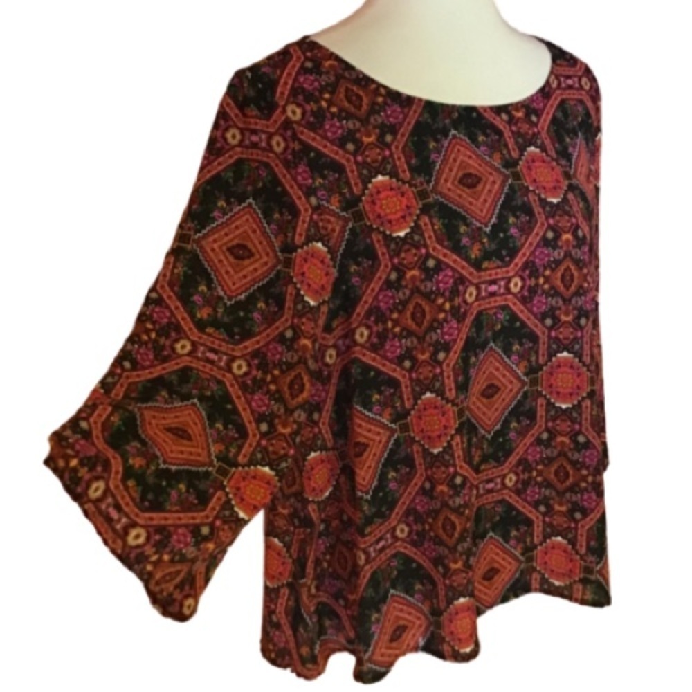 Anthropologie Everly psychedelic bell sleeve blouse